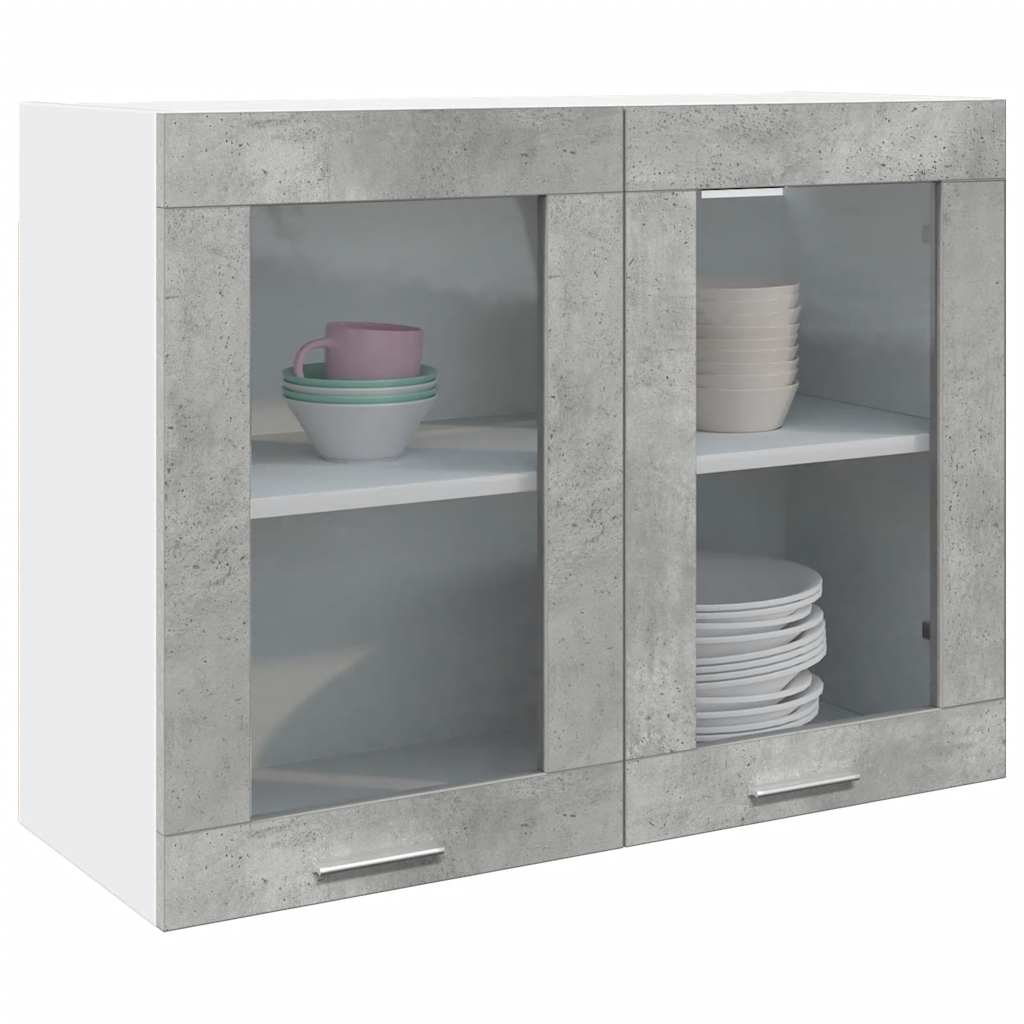 vidaXL Hanging Glass Cabinet Concrete Grey 80x31x60 cm cm - Picture 1 of 10
