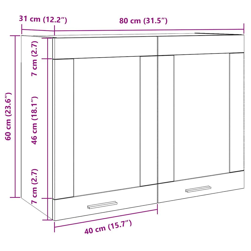 vidaXL Hanging Glass Cabinet Concrete Grey 80x31x60 cm cm - Picture 10 of 10