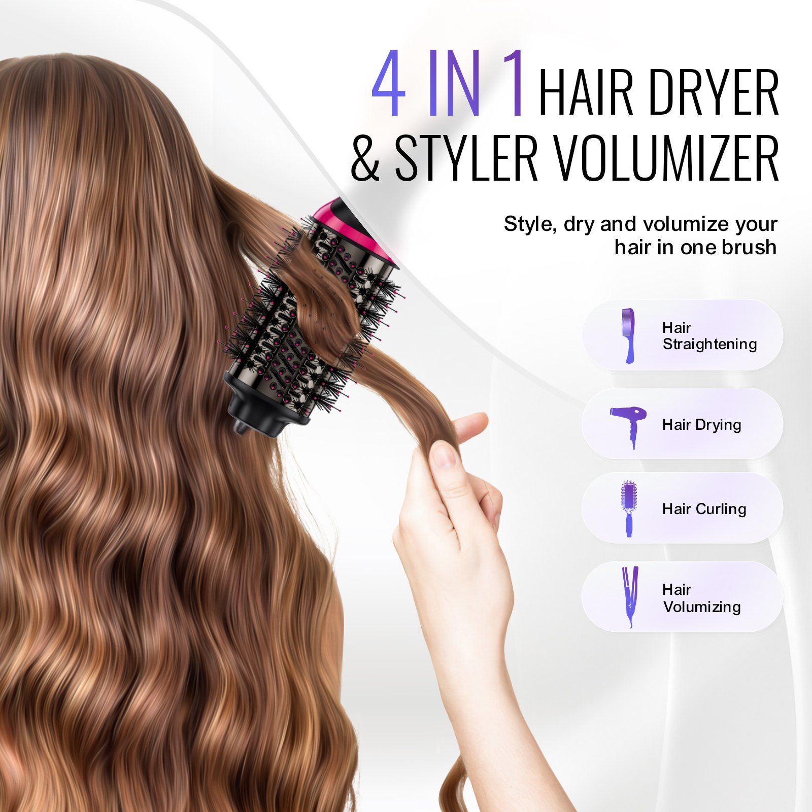 Hair Blow Dryer Brush Ionic Hair Styler Volumizer with 2.56" Oval Barrel