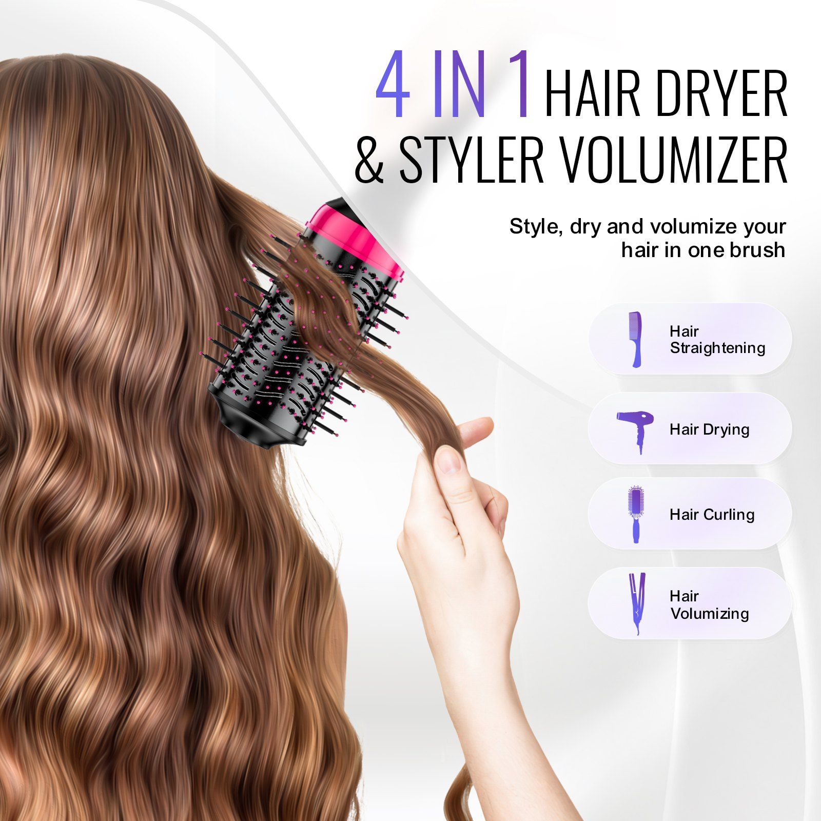 Hair Blow Dryer Brush - Ionic Hair Dryer & Styler with 2.56" Oval Barrel