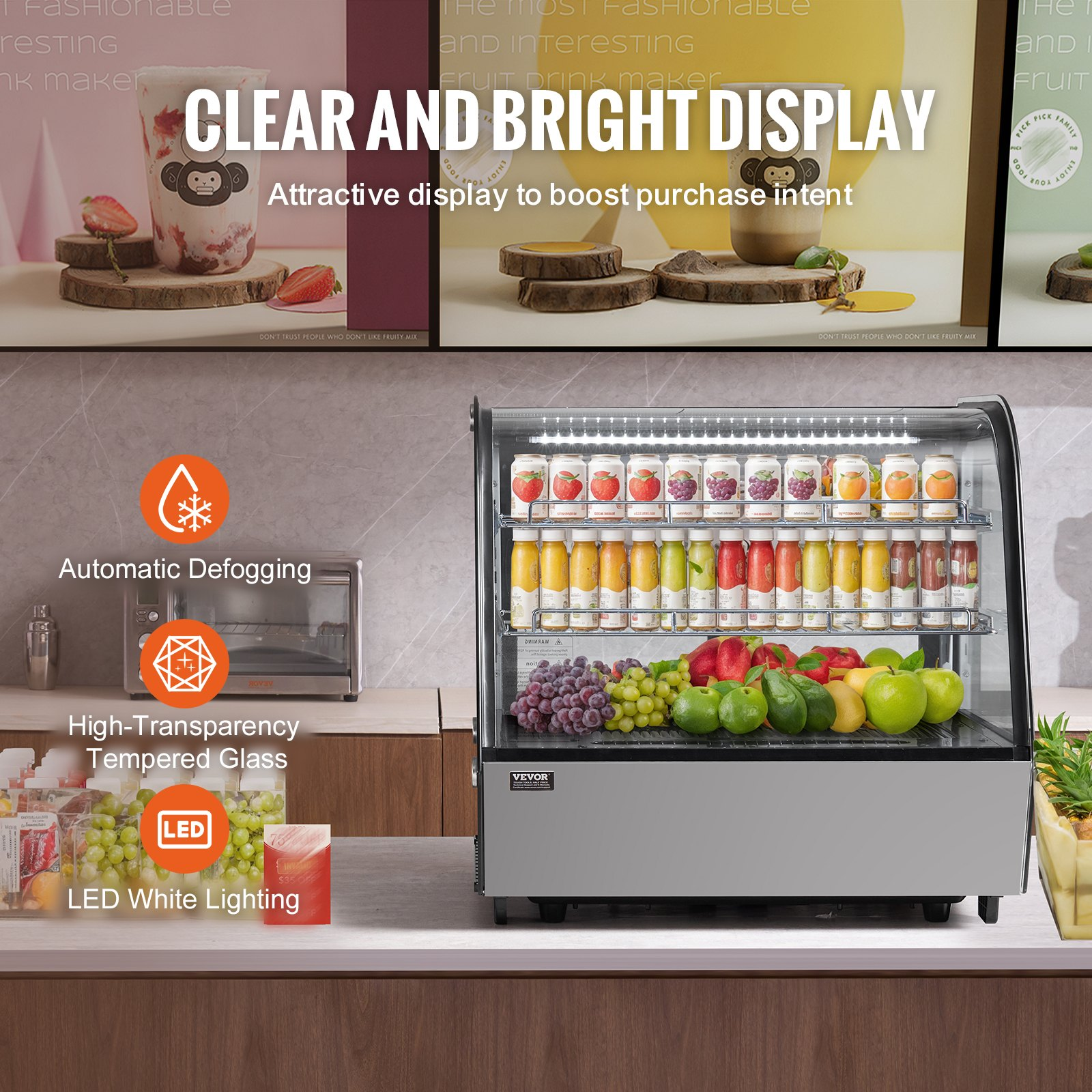 Refrigerated Display Case 4.2 Cu Ft 2 Tier Countertop Pastry Cooler