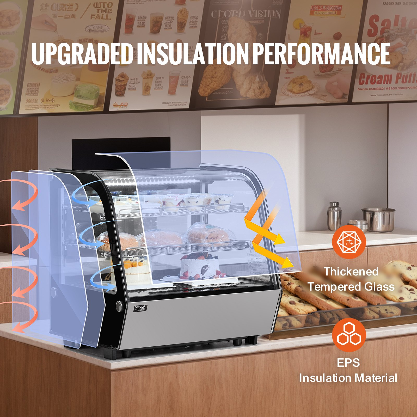 Refrigerated Display Case 4.2 Cu Ft 2 Tier Countertop Pastry Cooler