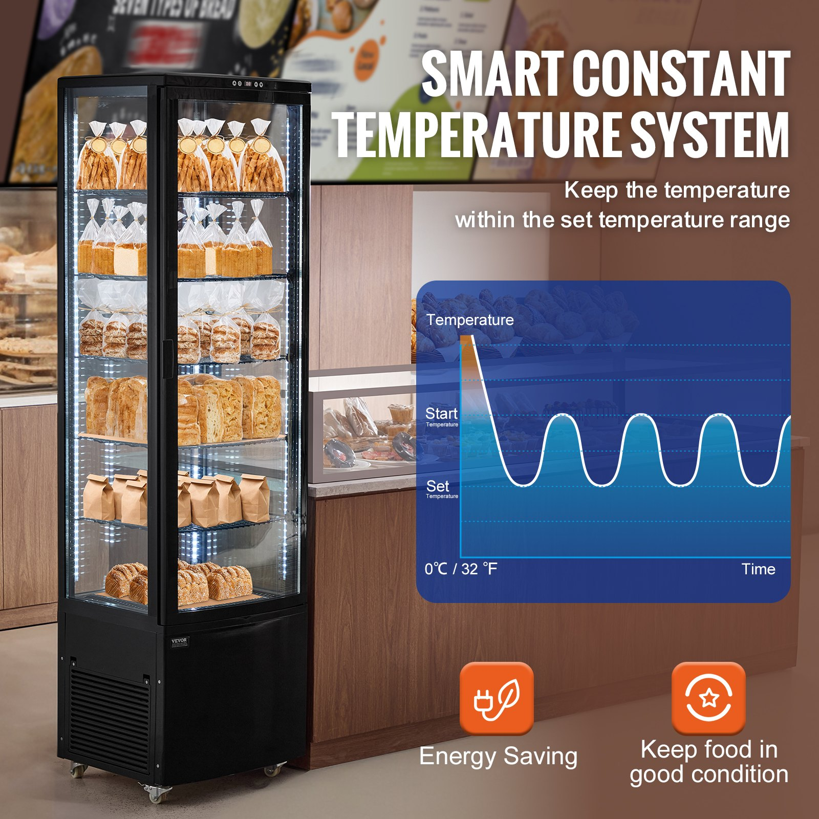 Refrigerated Display Case 9.8 Cu Ft 5 Tier Commercial Pastry Cooler
