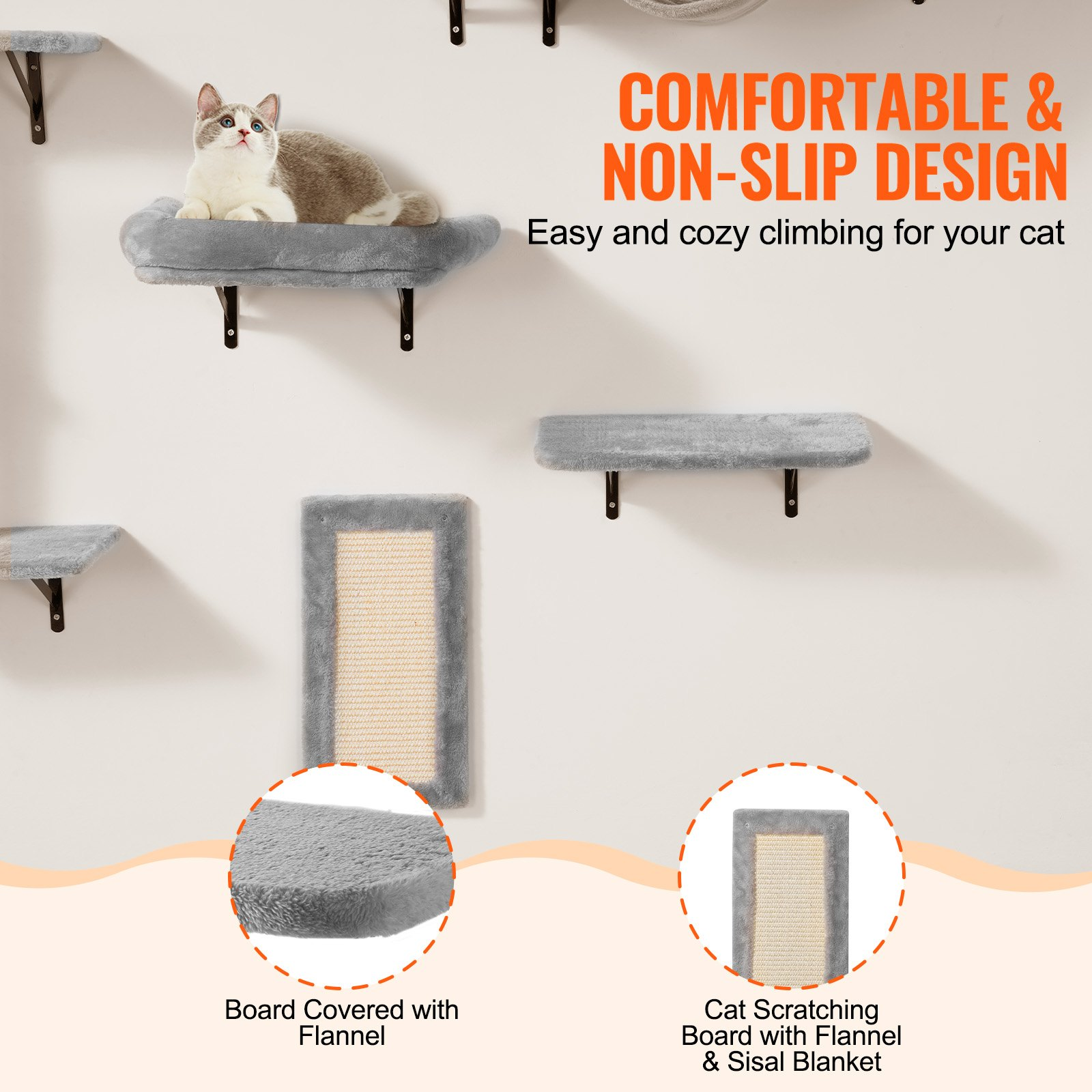 Wall Mounted Cat Shelves, Set of 6