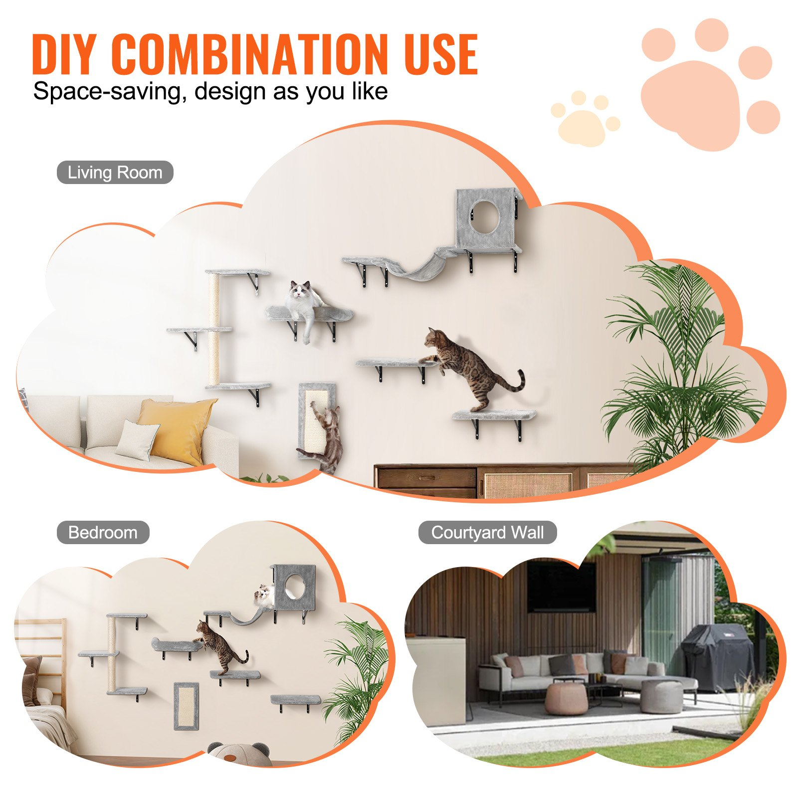 Wall Mounted Cat Shelves, Set of 6
