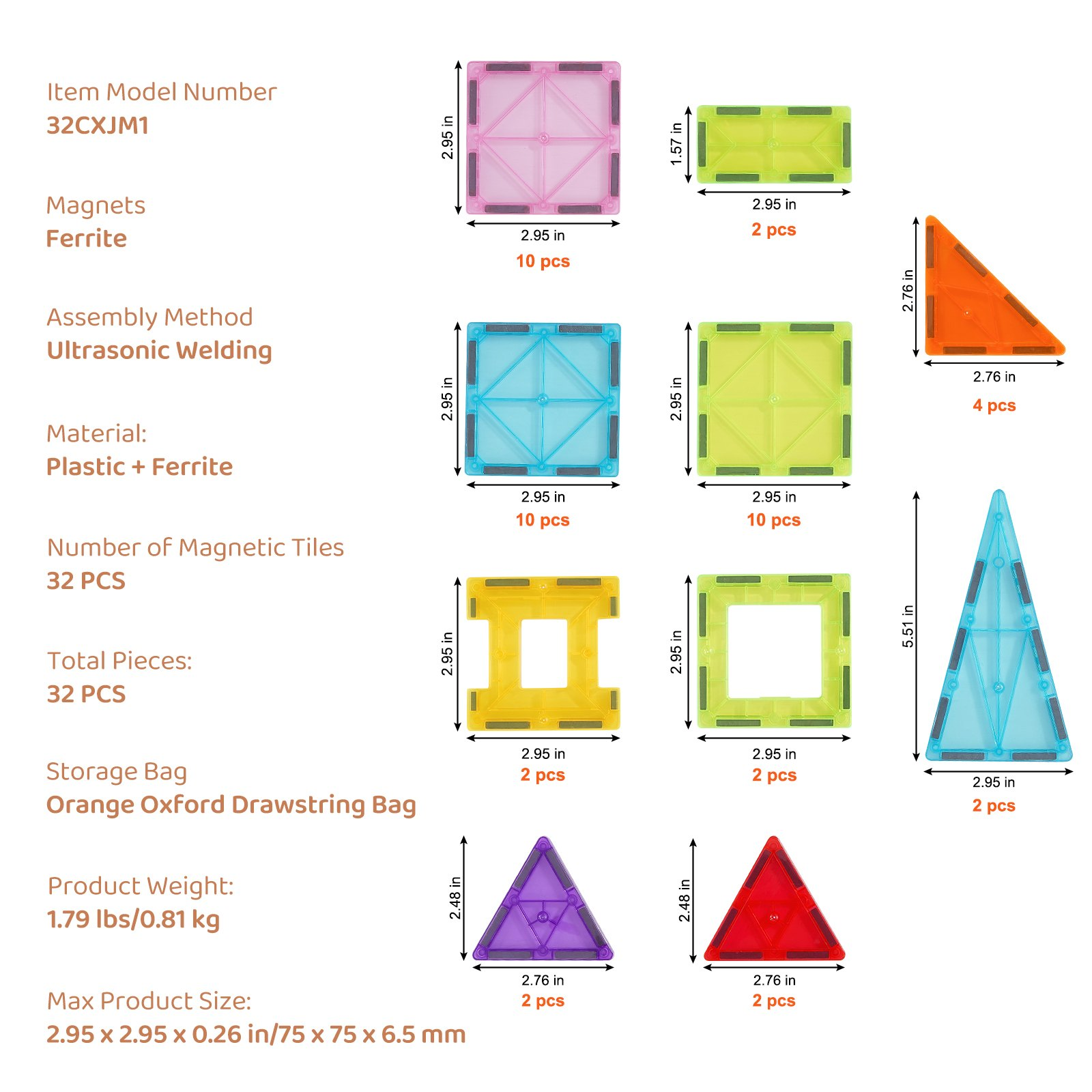 Azulejos magnéticos juguete de construcción magnético 32 piezas bloques magnéticos para niños conjunto 3D - Imagen 6 de 10