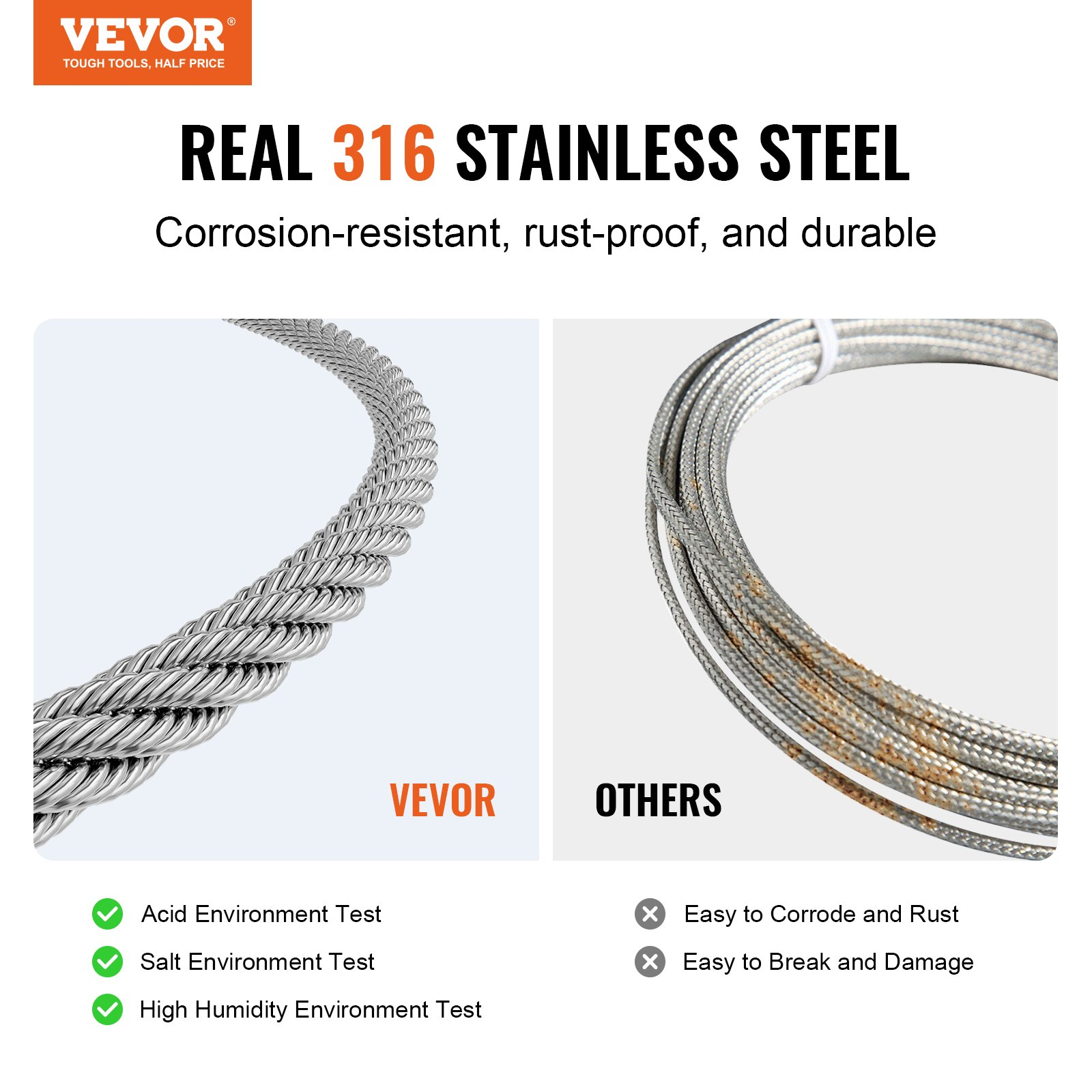 Wire Rope Kit, 1/8″ 600 ft 316 Stainless Steel Cable with Cutter and Gloves, 16