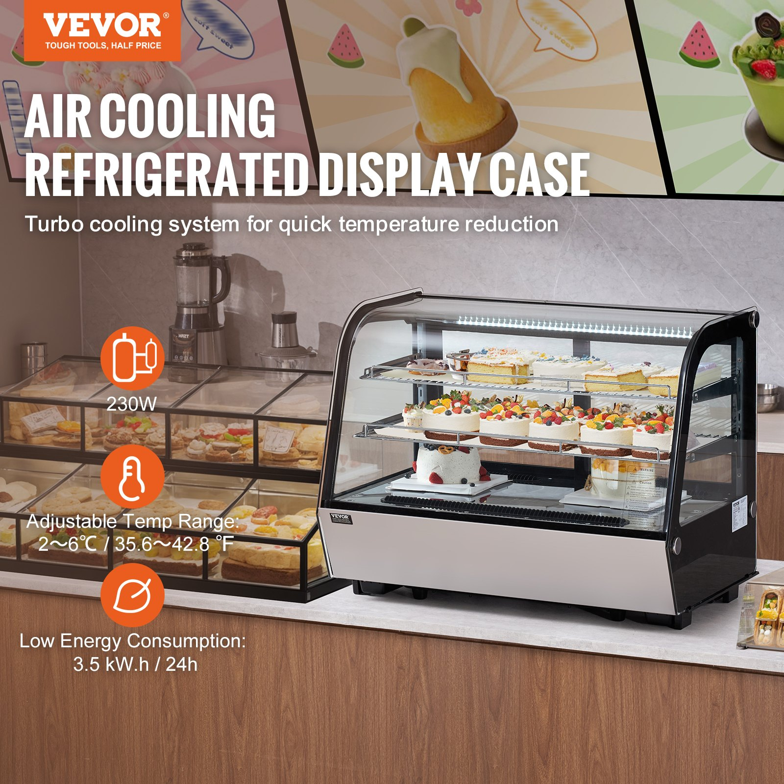 Refrigerated Display Case 5 Cu Ft 2 Tier Countertop Pastry Cooler