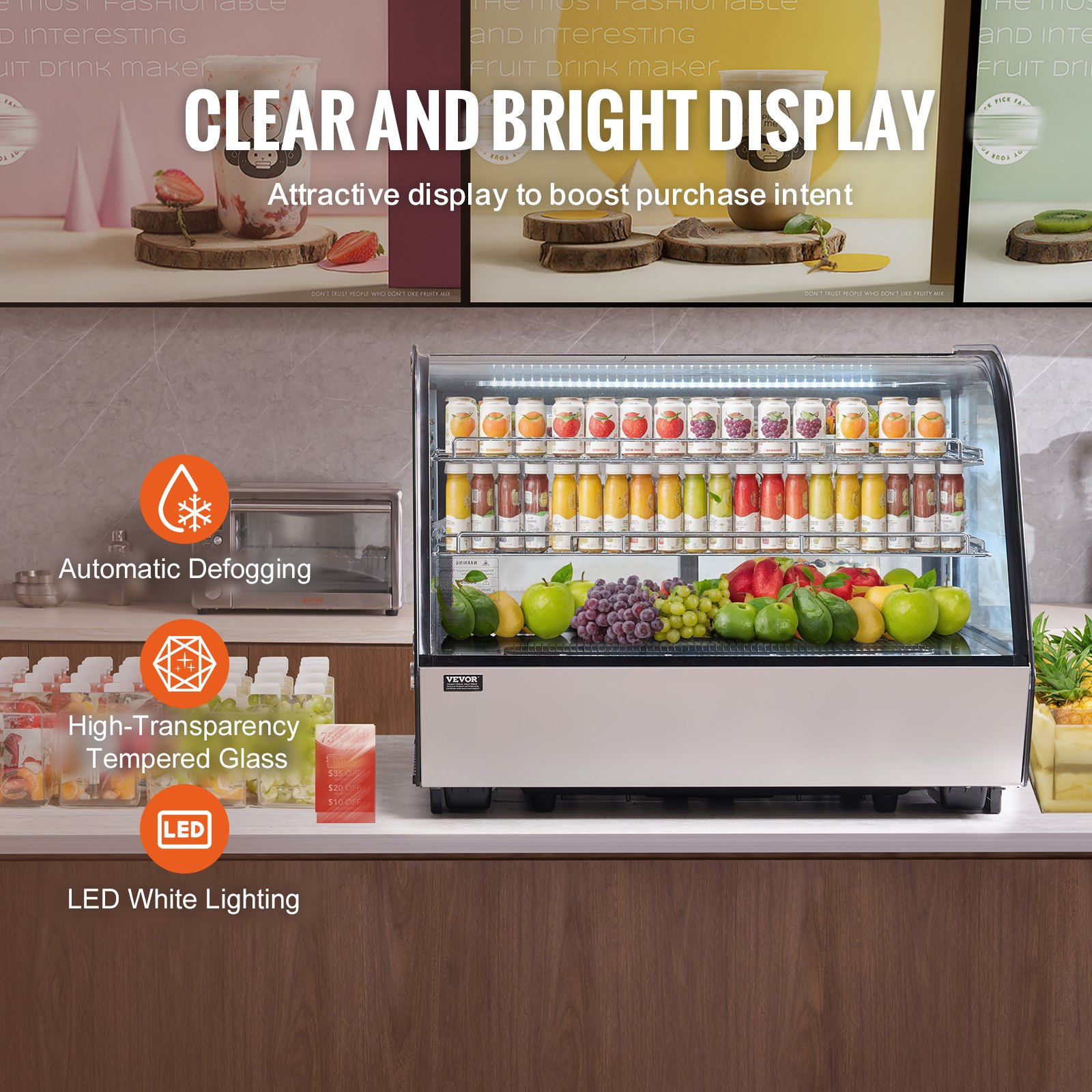 Refrigerated Display Case 5 Cu Ft 2 Tier Countertop Pastry Cooler