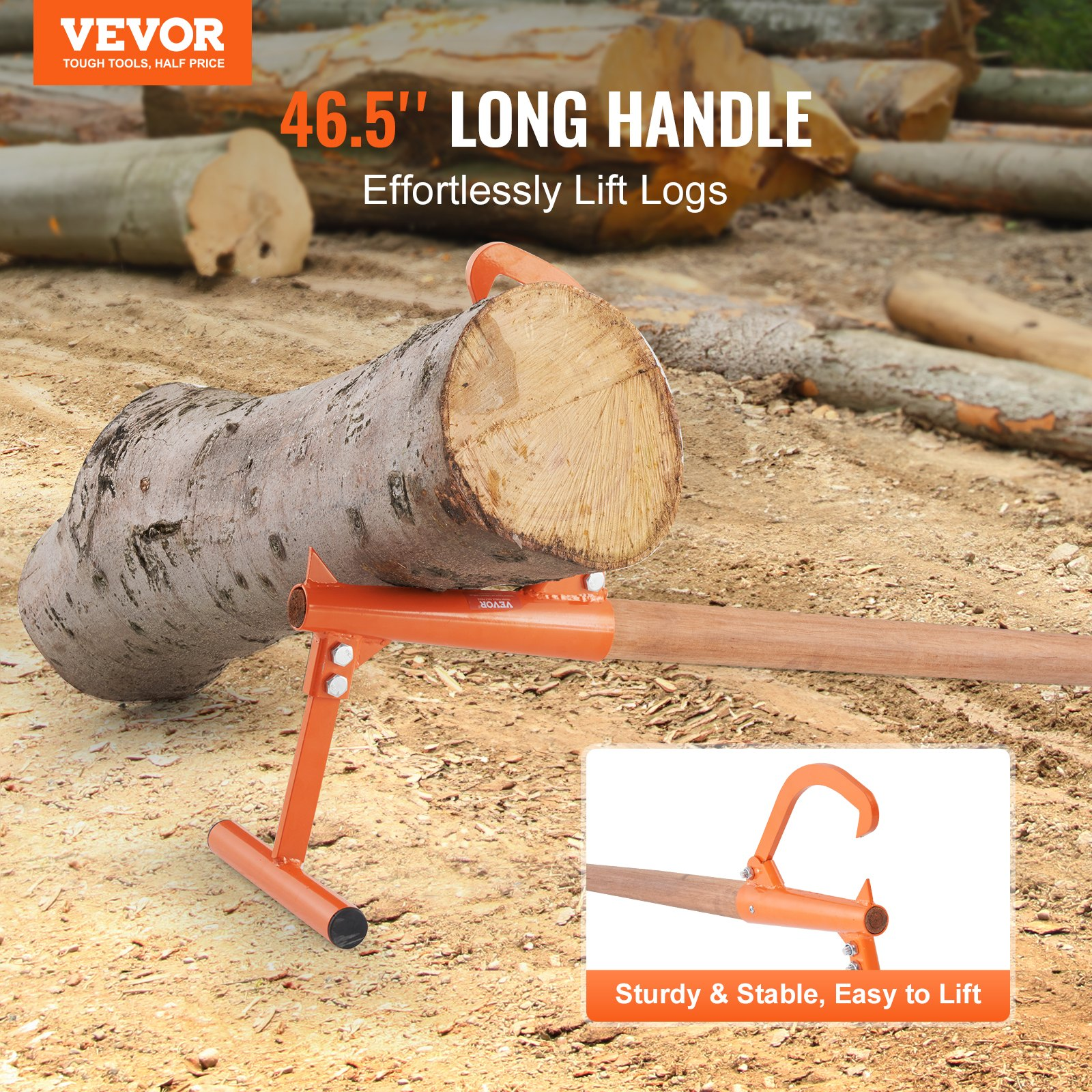 VEVOR Timberjack 46.5 in Heavy Duty Log Lifter Wooden Handle for Max 15" Dia Log