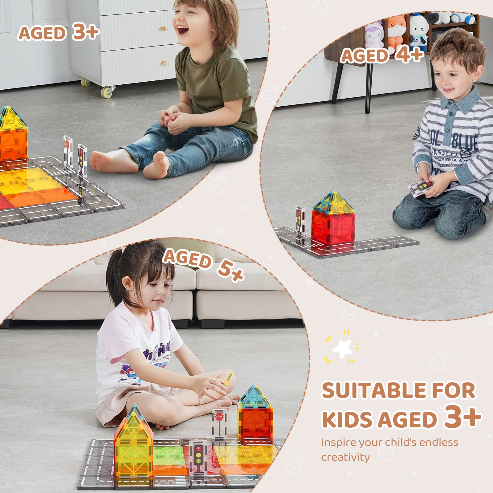 Magnetfliesen Magnet Bauspielzeug 56 Stück Magnetblöcke für Kinder 3D Set - Bild 3 von 10