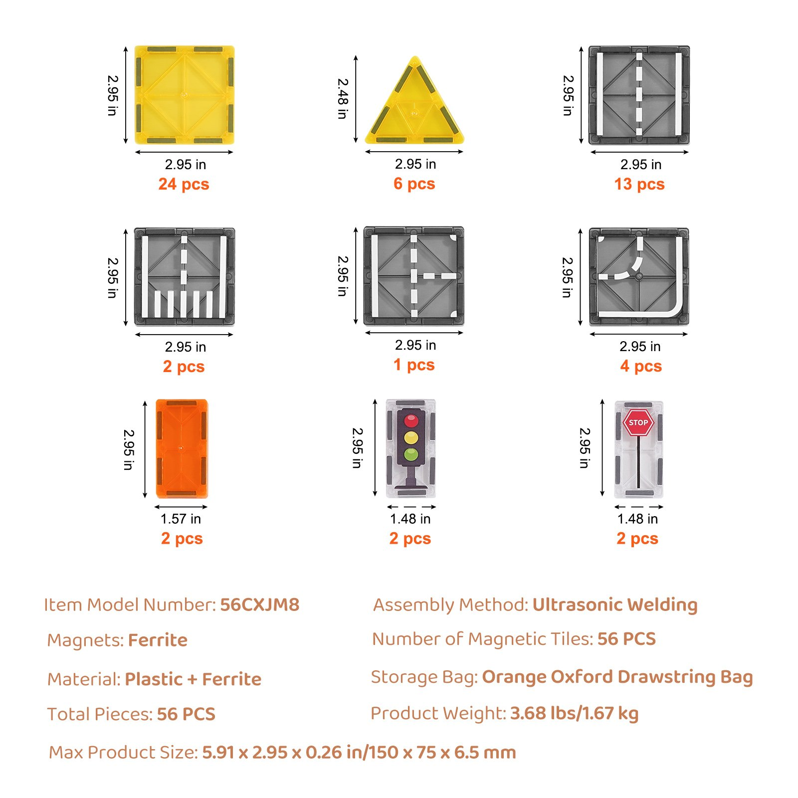 Magnetfliesen Magnet Bauspielzeug 56 Stück Magnetblöcke für Kinder 3D Set - Bild 6 von 10