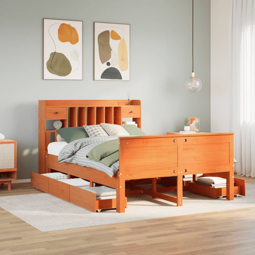 vidaXL Bookcase Bed without Mattress Wax Brown 140x200 cm Solid Wood Pine