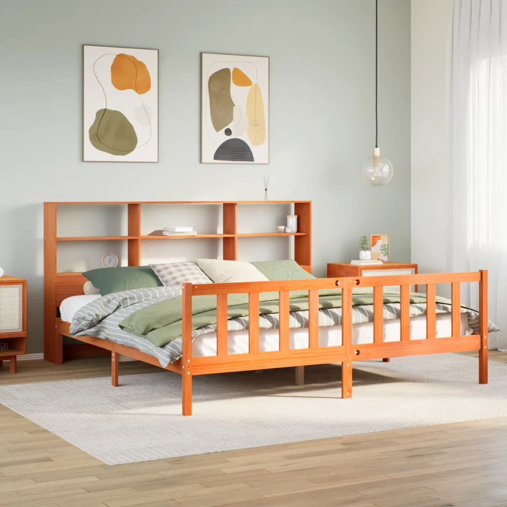 vidaXL Bookcase Bed without Mattress Wax Brown 180x200 cm Super King Solid Wood