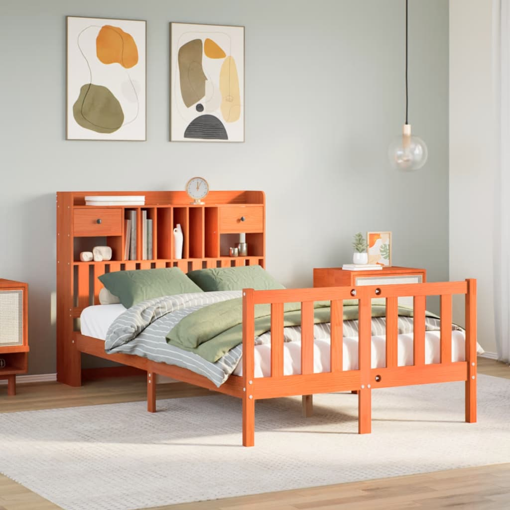 vidaXL Bookcase Bed without Mattress Wax Brown 120x200 cm Solid Wood Pine