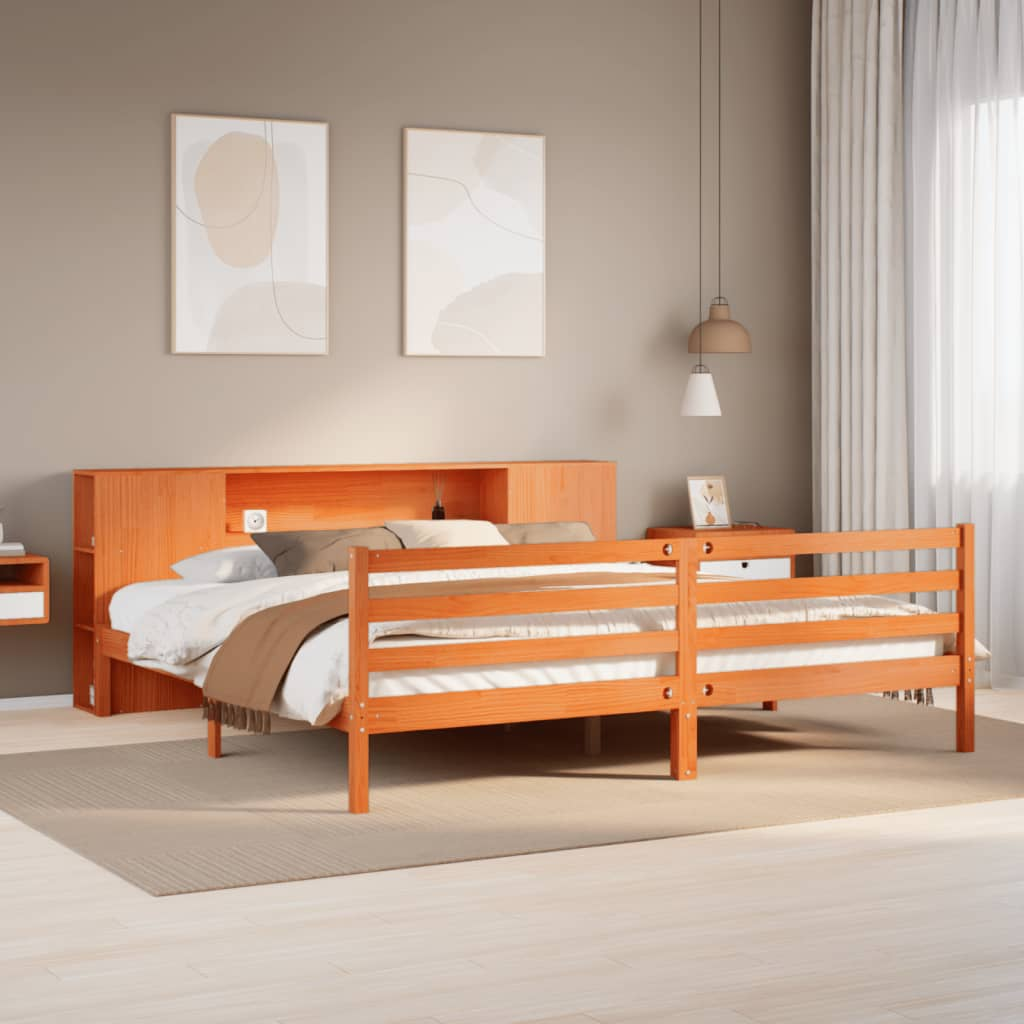 vidaXL Bookcase Bed without Mattress Wax Brown 180x200 cm Super King Solid Wood