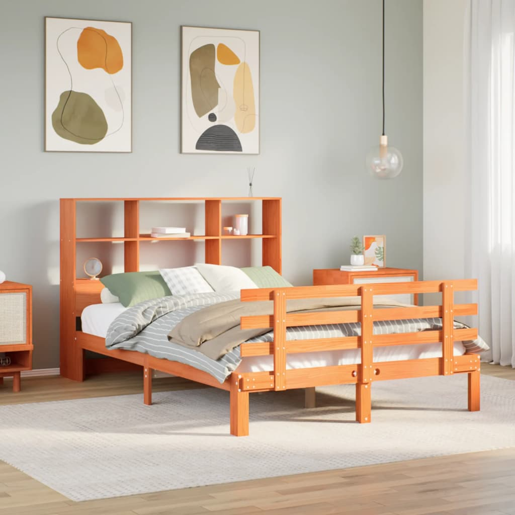 vidaXL Bookcase Bed without Mattress Wax Brown 140x200cm Solid Wood Pine