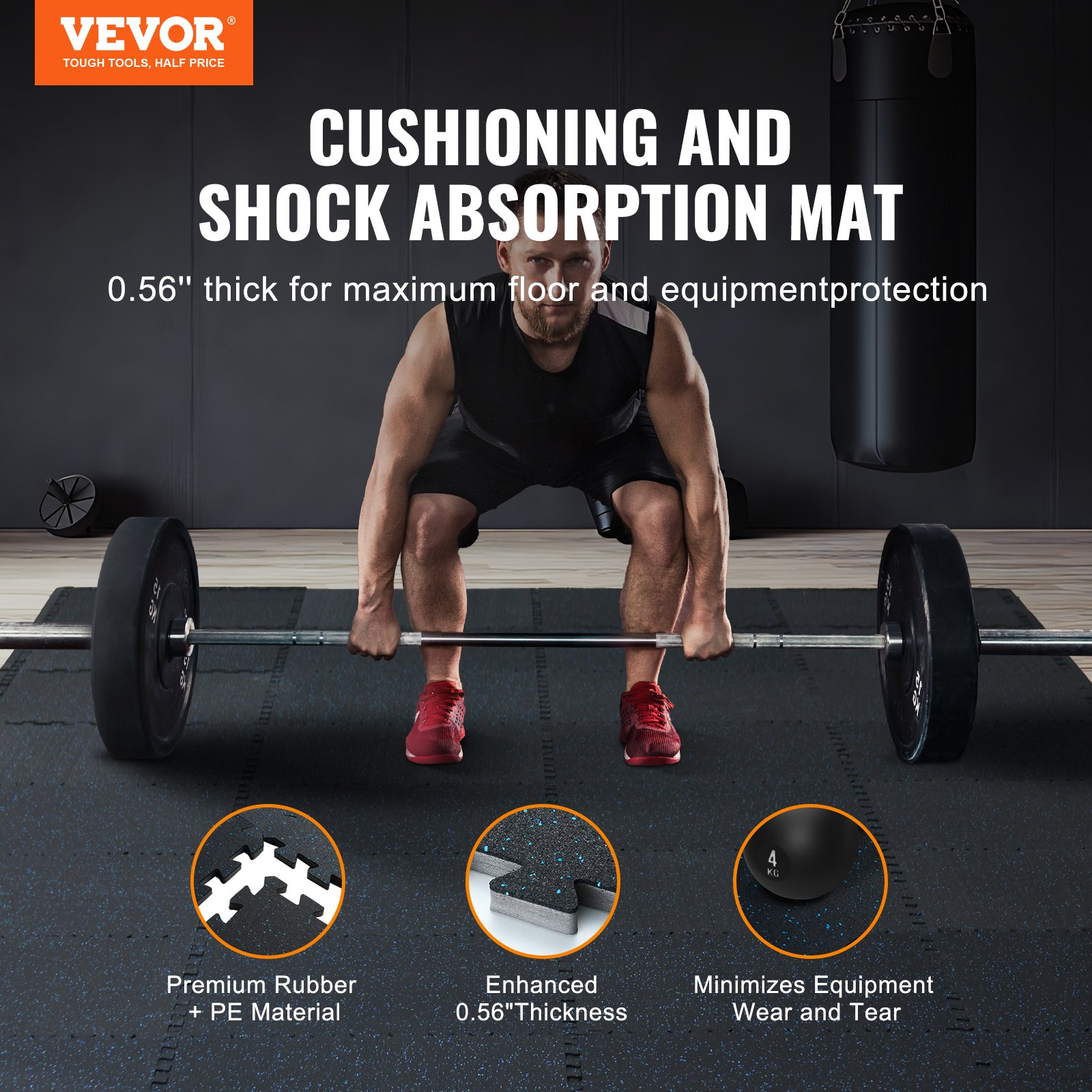 25 PCS Thick Gym Floor Mats 0.56", 24"x24" EVA Foam & Rubber, 100 sq.ft Coverage - Picture 2 of 12