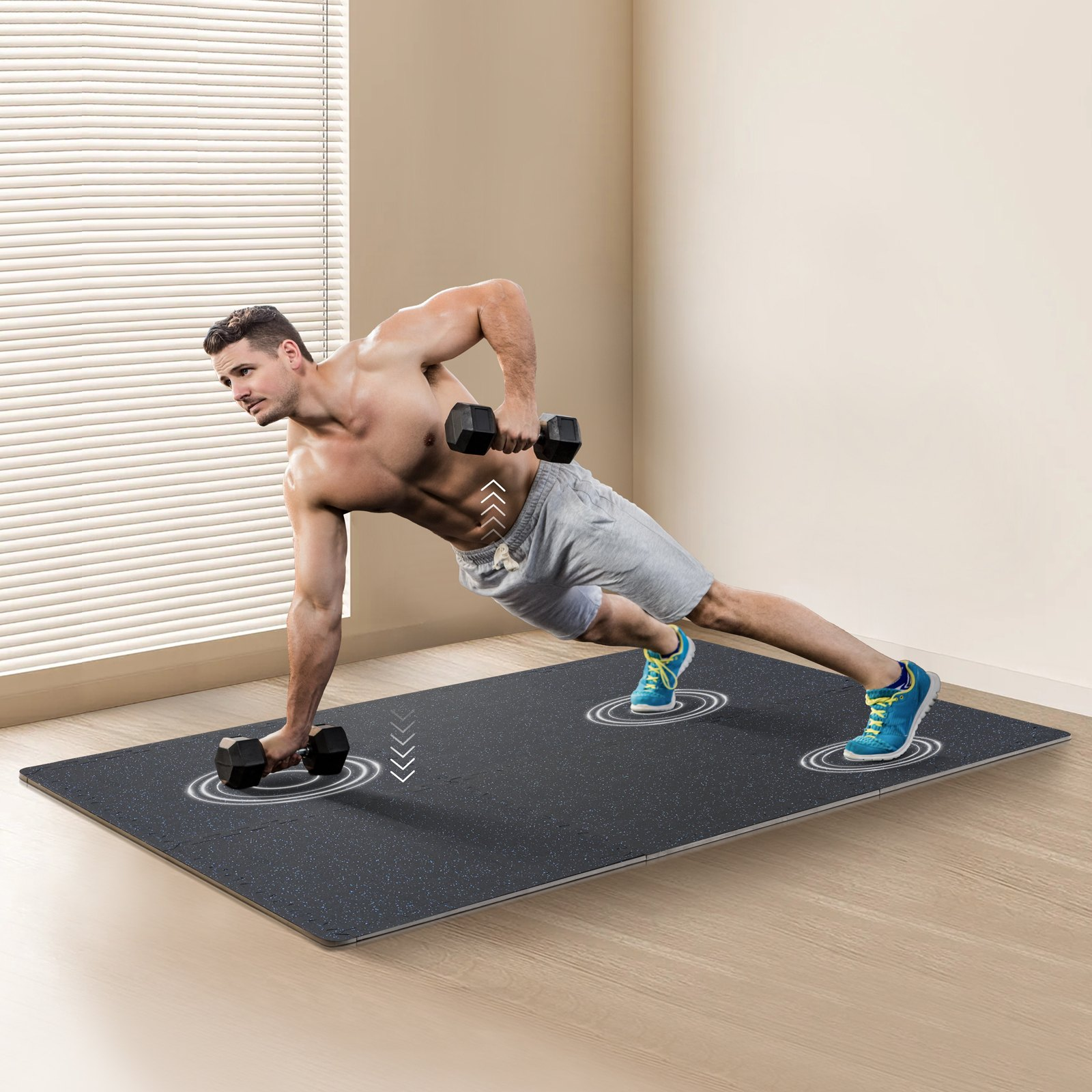 25 PCS Thick Gym Floor Mats 0.56", 24"x24" EVA Foam & Rubber, 100 sq.ft Coverage - Picture 8 of 12