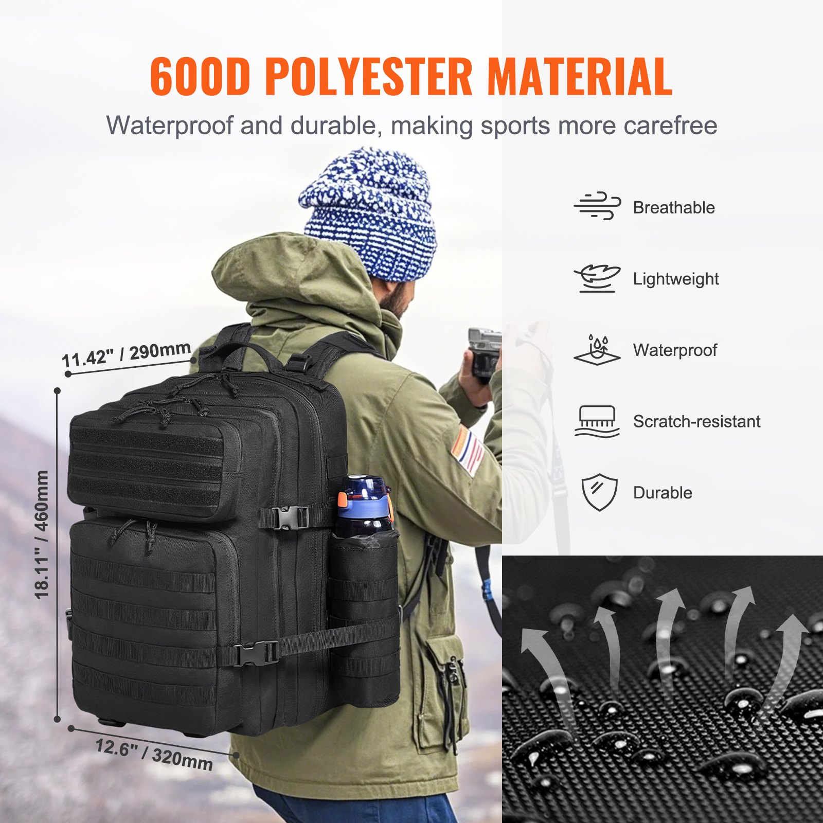 Taktischer Rucksack 45L Militärrucksack mit Molle Modus & 3 Fächern, Militär - Bild 2 von 10