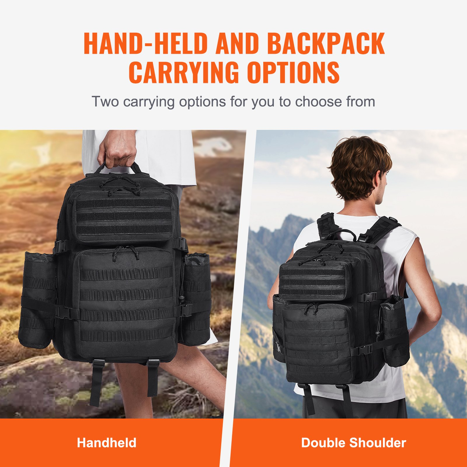 Taktischer Rucksack 45L Militärrucksack mit Molle Modus & 3 Fächern, Militär - Bild 3 von 10