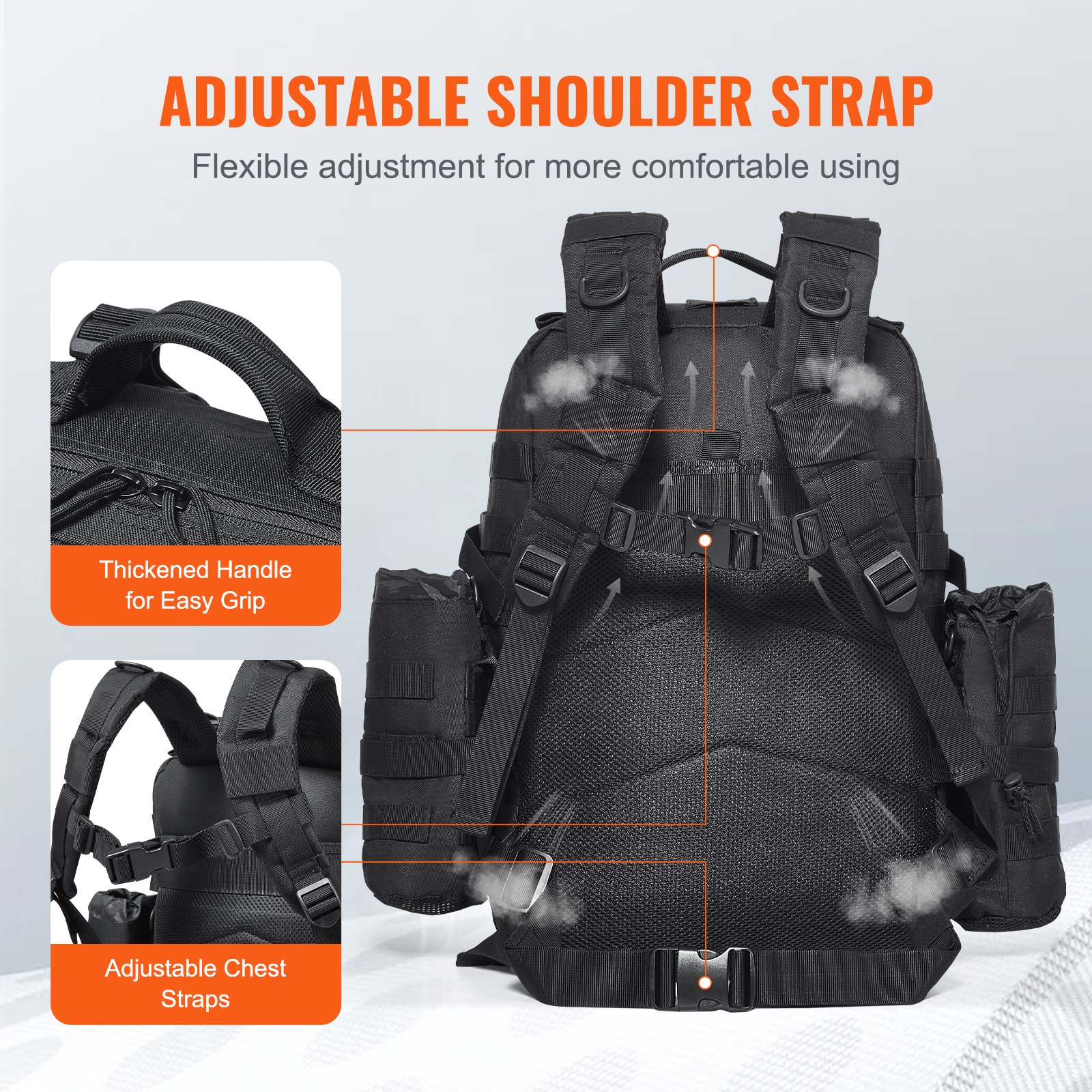 Taktischer Rucksack 45L Militärrucksack mit Molle Modus & 3 Fächern, Militär - Bild 5 von 10