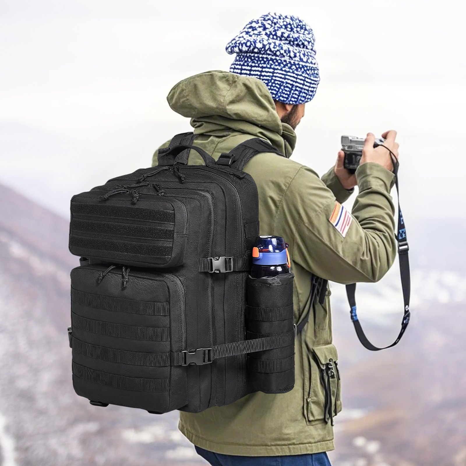 Taktischer Rucksack 45L Militärrucksack mit Molle Modus & 3 Fächern, Militär - Bild 7 von 10