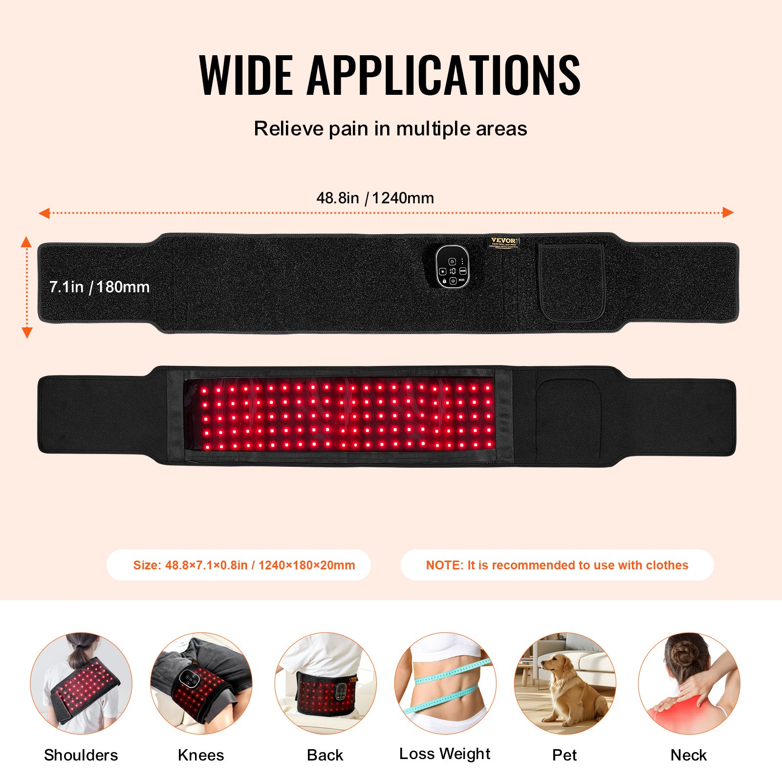 Cintura Terapia Luce Rossa per Vita 660&850nm Luce Rossa Pad 105 LED - Foto 3 di 10