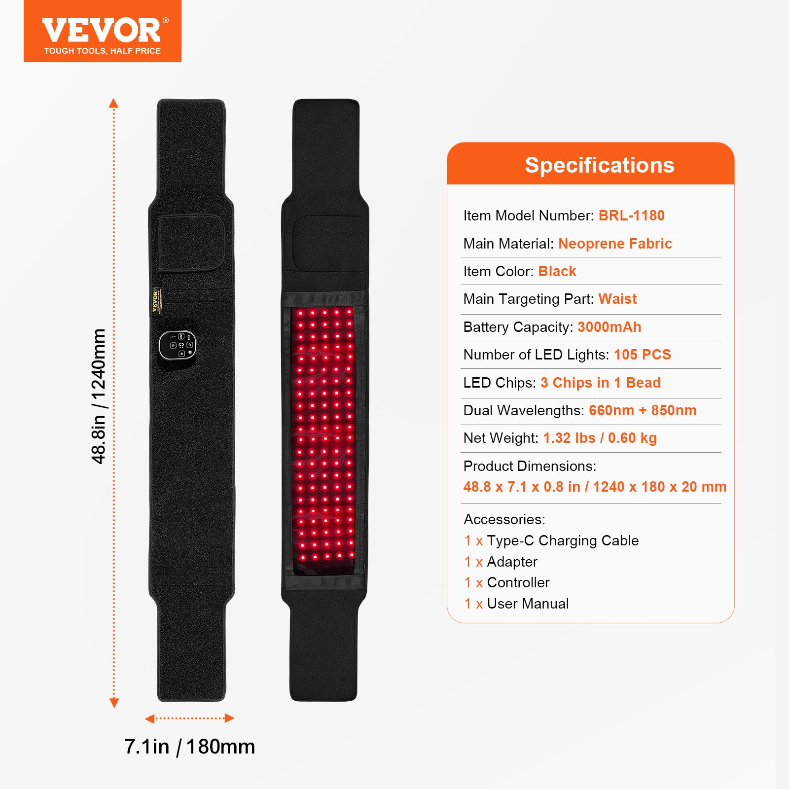 Cintura Terapia Luce Rossa per Vita 660&850nm Luce Rossa Pad 105 LED - Foto 6 di 10