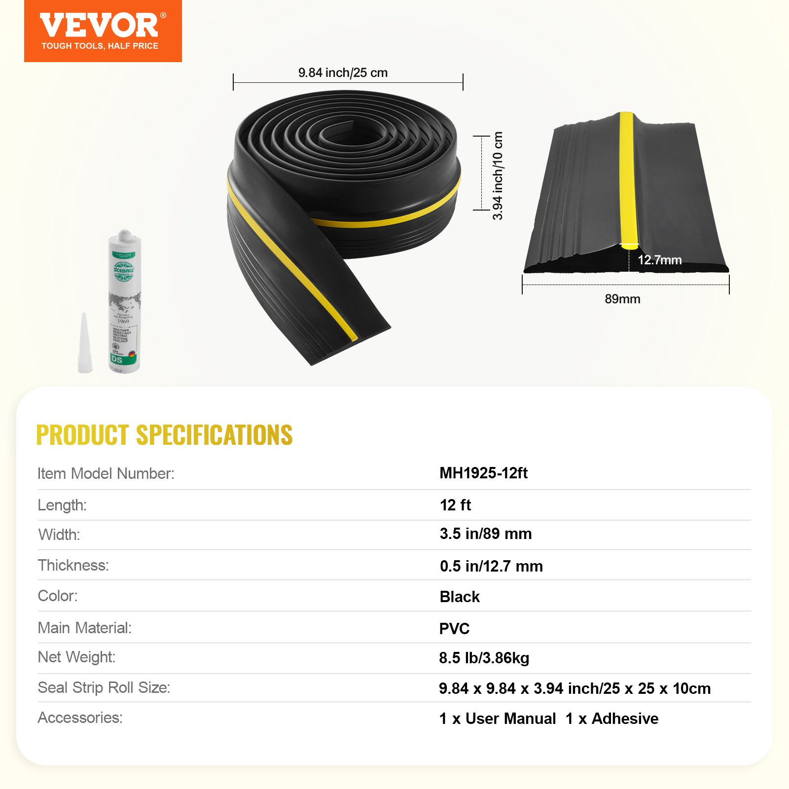 Garage Door Threshold Seal Strip, Black