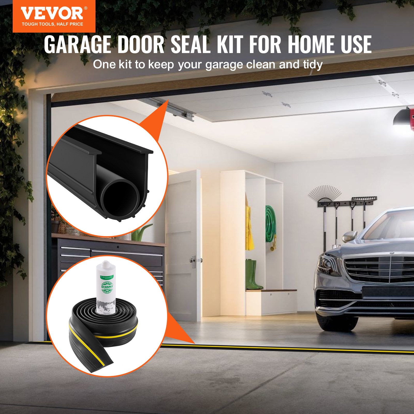 Weatherstrip Kit Garage Door Bottom & Threshold Seal Kit 10FT U+O Ring Weatherstrip PVC ...
