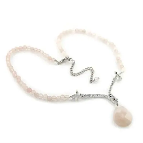 LO370 - Silver Brass Chain Pendant with Precious Stone PINK CRYSTAL in Light Ros - Picture 1 of 1