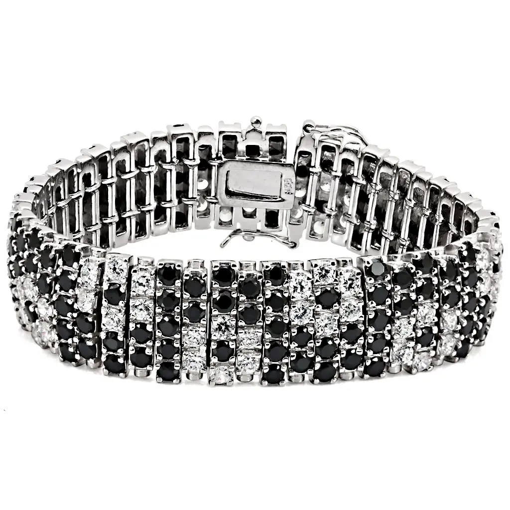 Black Diamond Rhodium 925 Sterling Silver Bracelet with AAA Grade CZ  in Black D - Picture 1 of 1