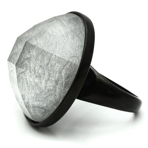 VL003 - IP Black(Ion Plating) Brass Ring with Synthetic Synthetic Stone in Light - Picture 3 of 7