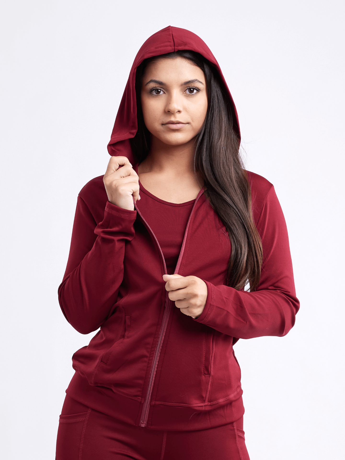 Athletic Fitted Zip-Up Hoodie Jacket with Pockets - Women's Comfortable and Styl - Picture 15 of 16
