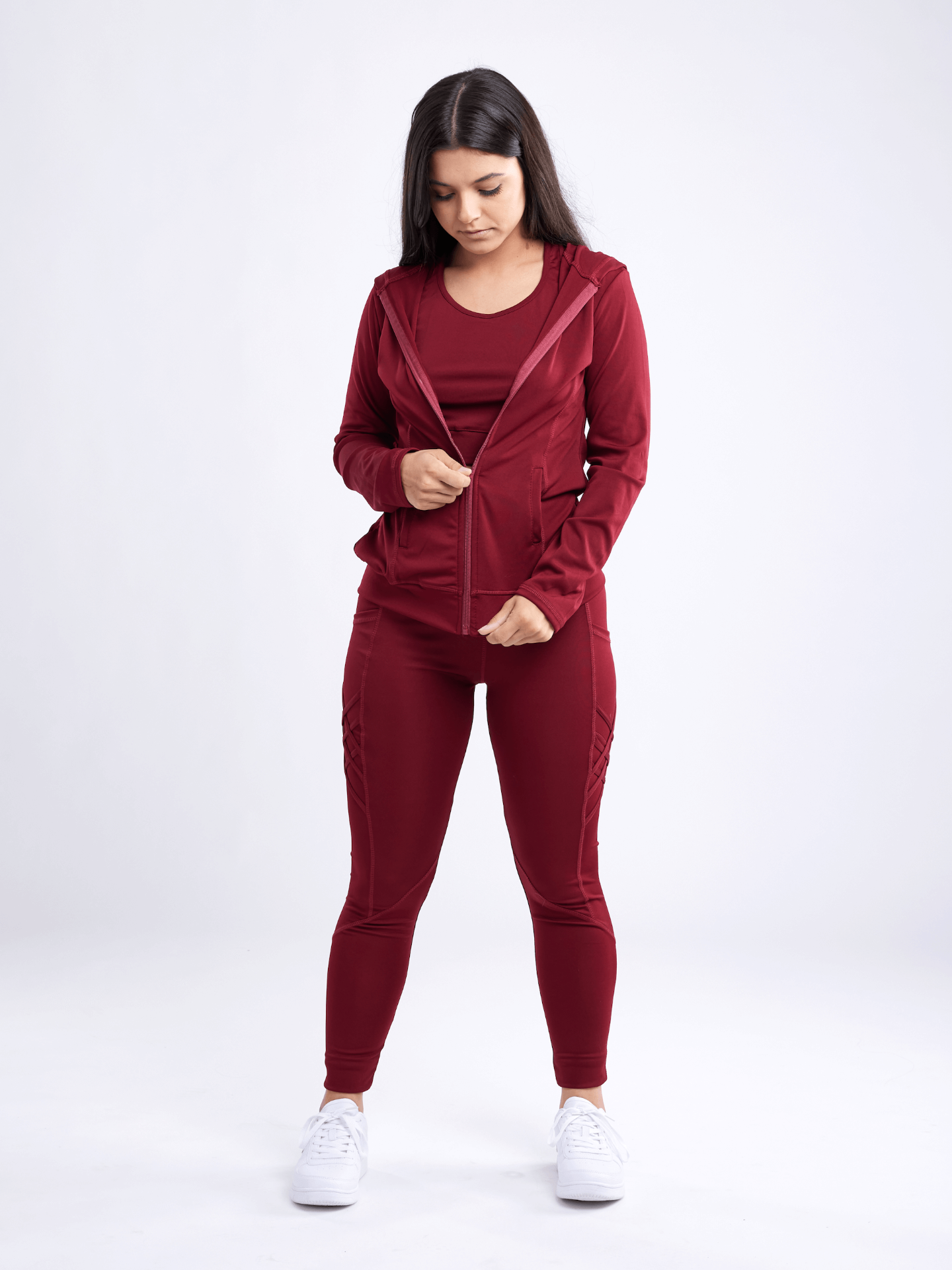 Athletic Fitted Zip-Up Hoodie Jacket with Pockets - Women's Comfortable and Styl - Picture 9 of 16