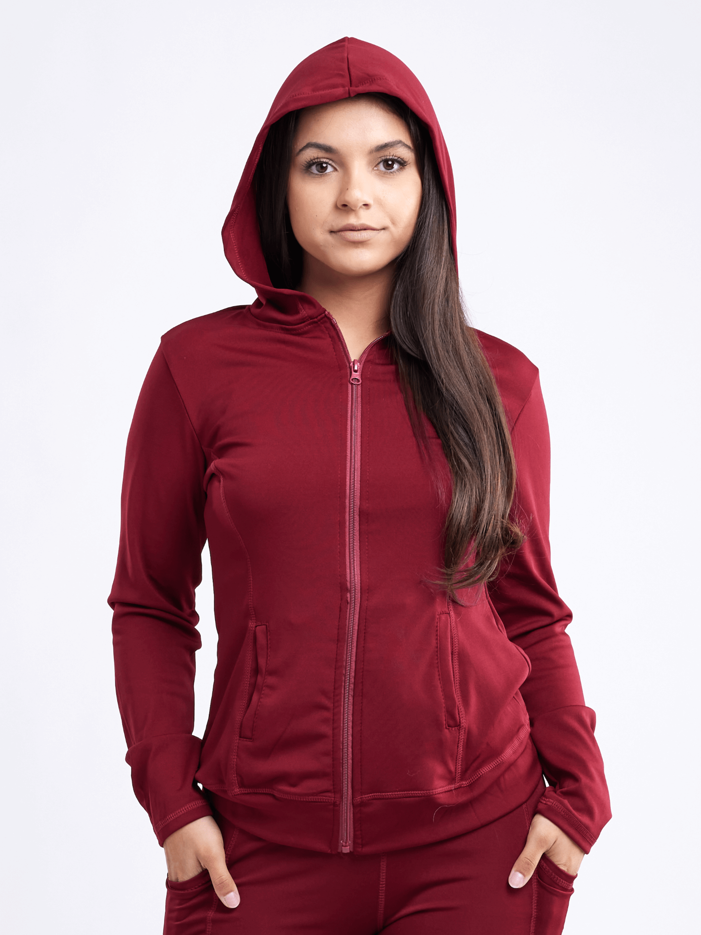 Athletic Fitted Zip-Up Hoodie Jacket with Pockets - Women's Comfortable and Styl - Picture 12 of 16