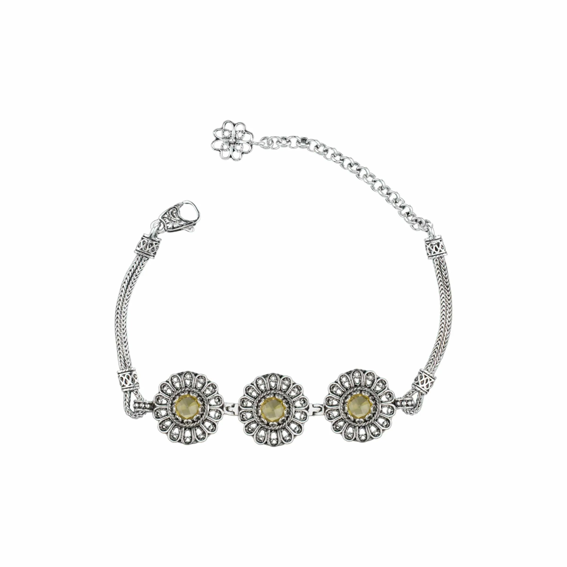 Elegant Filigree Citrine Gemstone Silver Link Bracelet for Women