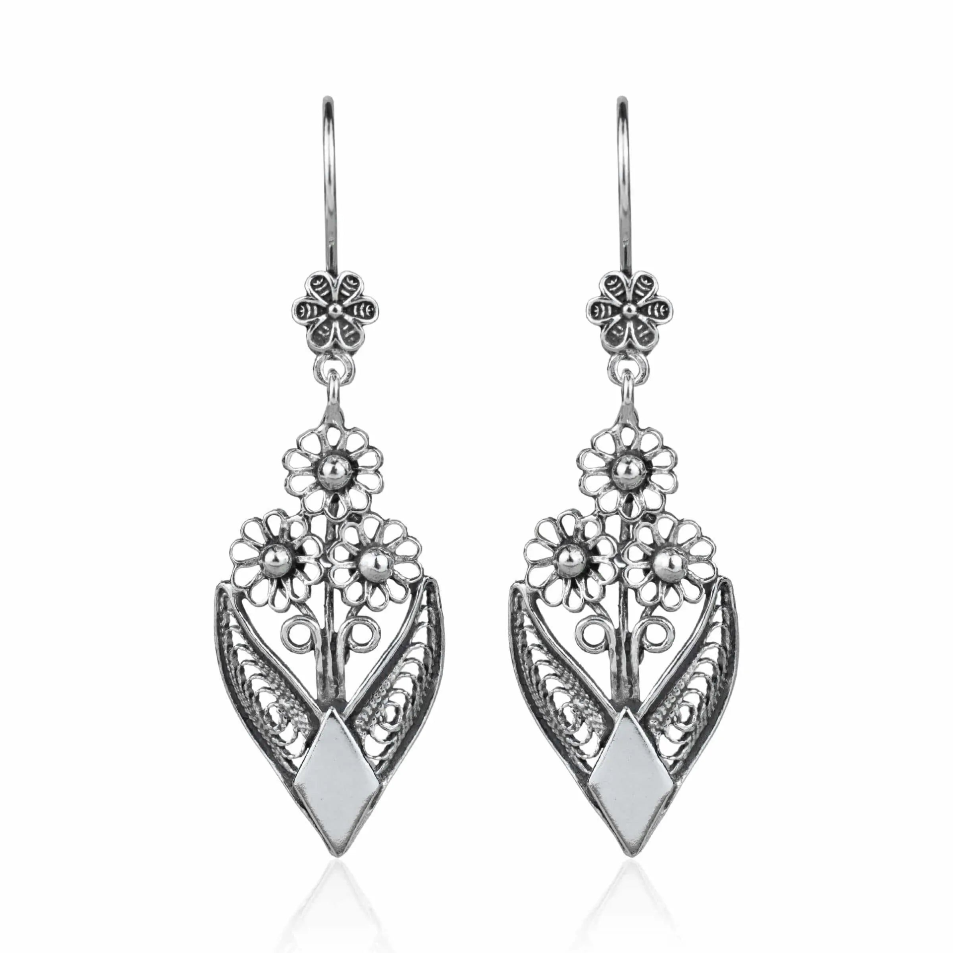 Filigree Art Floral Sterling Silver Women Dangle Drop Earrings for Elegant Style