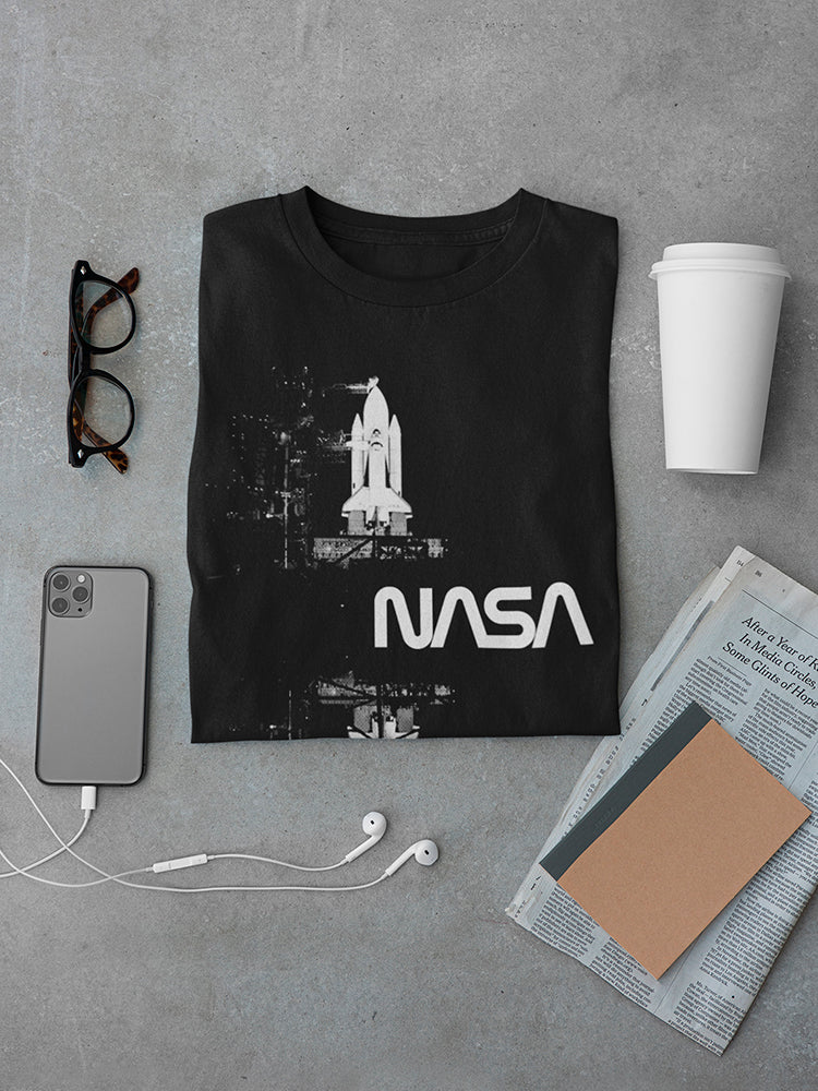 Space NASA White Mirror Rocket Men's T-shirt - Picture 3 of 10
