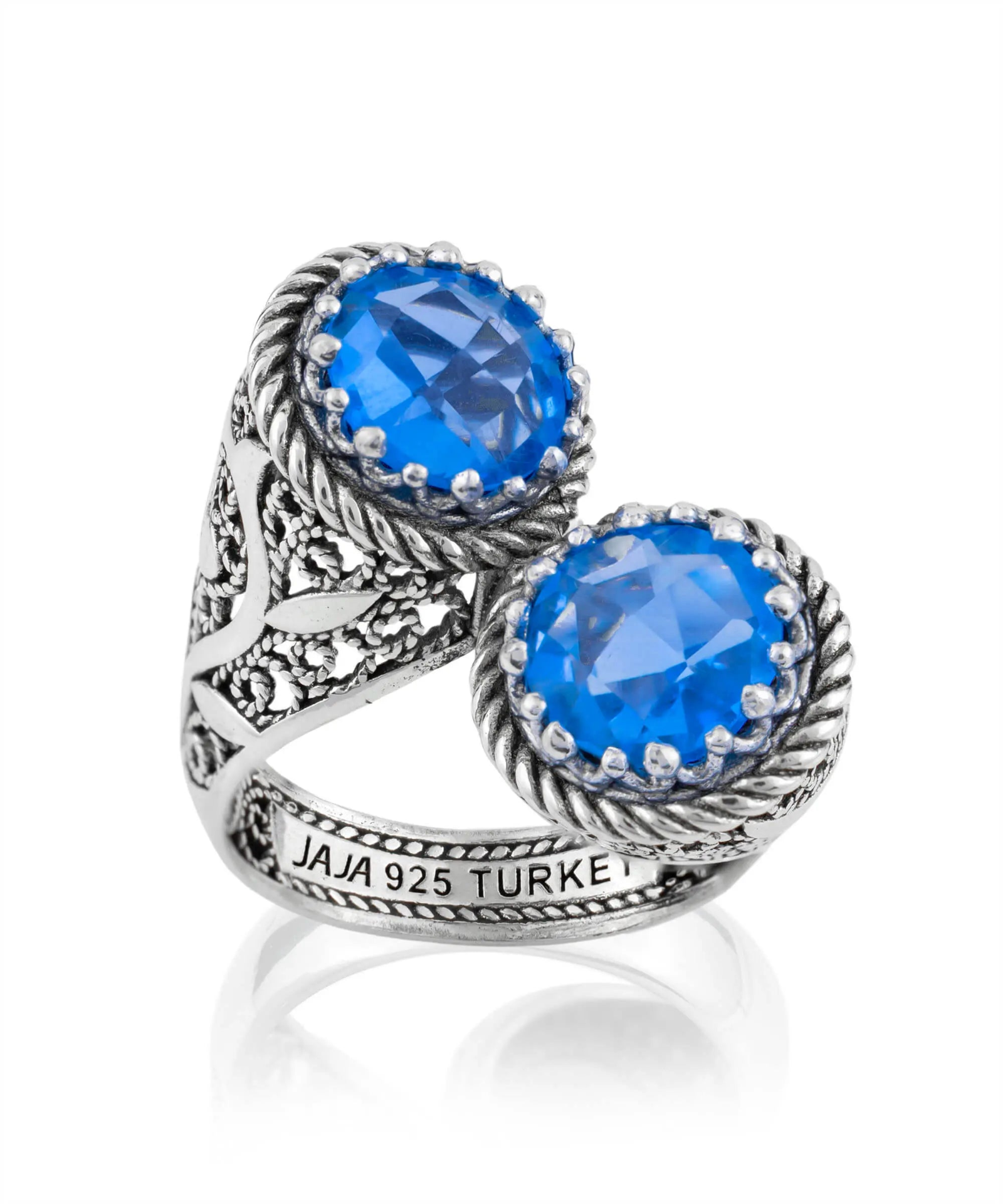 925 Sterling Silver Women's Bypass Ring with Blue Quartz Gemstone - Perfect Gift