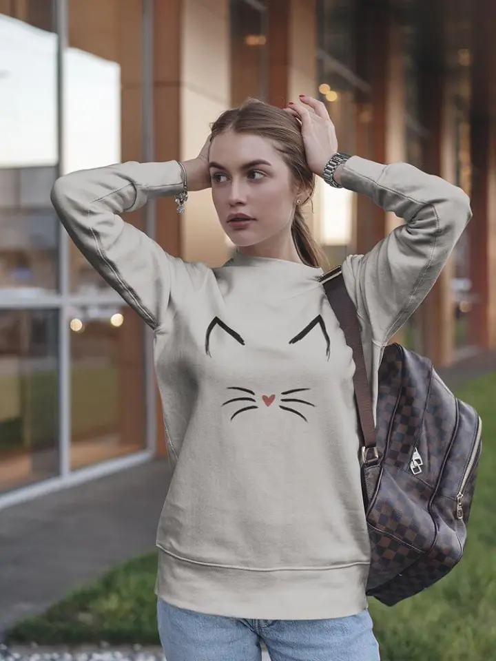 Minimalist Cat Graphic Crewneck Cotton Sweatshirt thumbnail 2