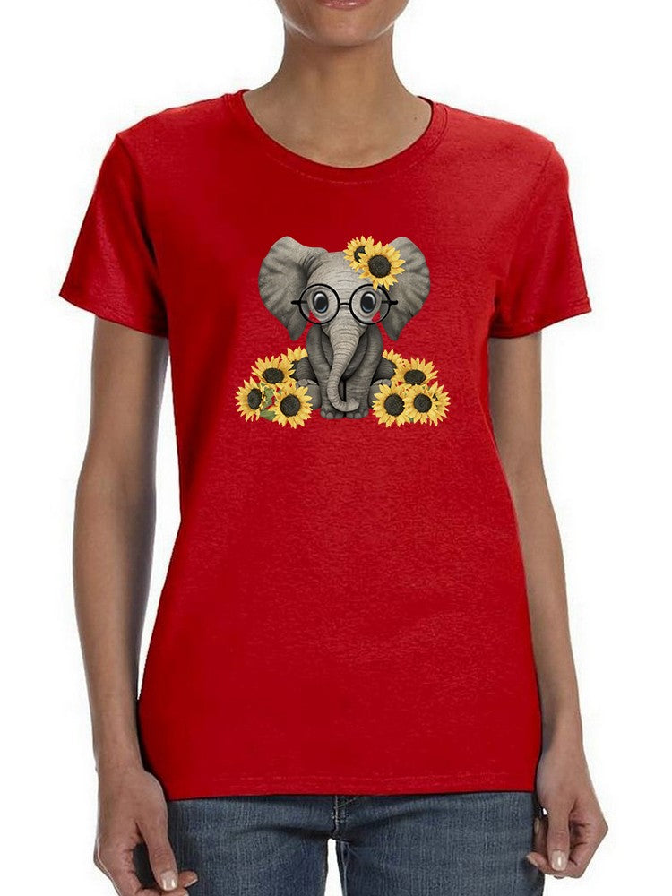 Cute Elephant And Sunflowers Women's T-shirt - Picture 2 of 9