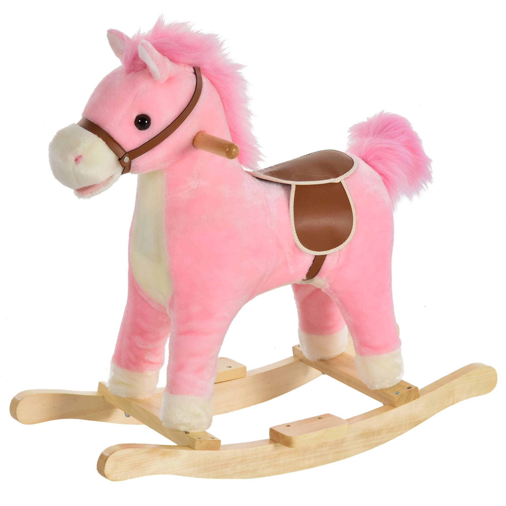 HOMCOM Kids Plush Rocking Horse w Sound Moving Mouth Wagging Tail Children Rock