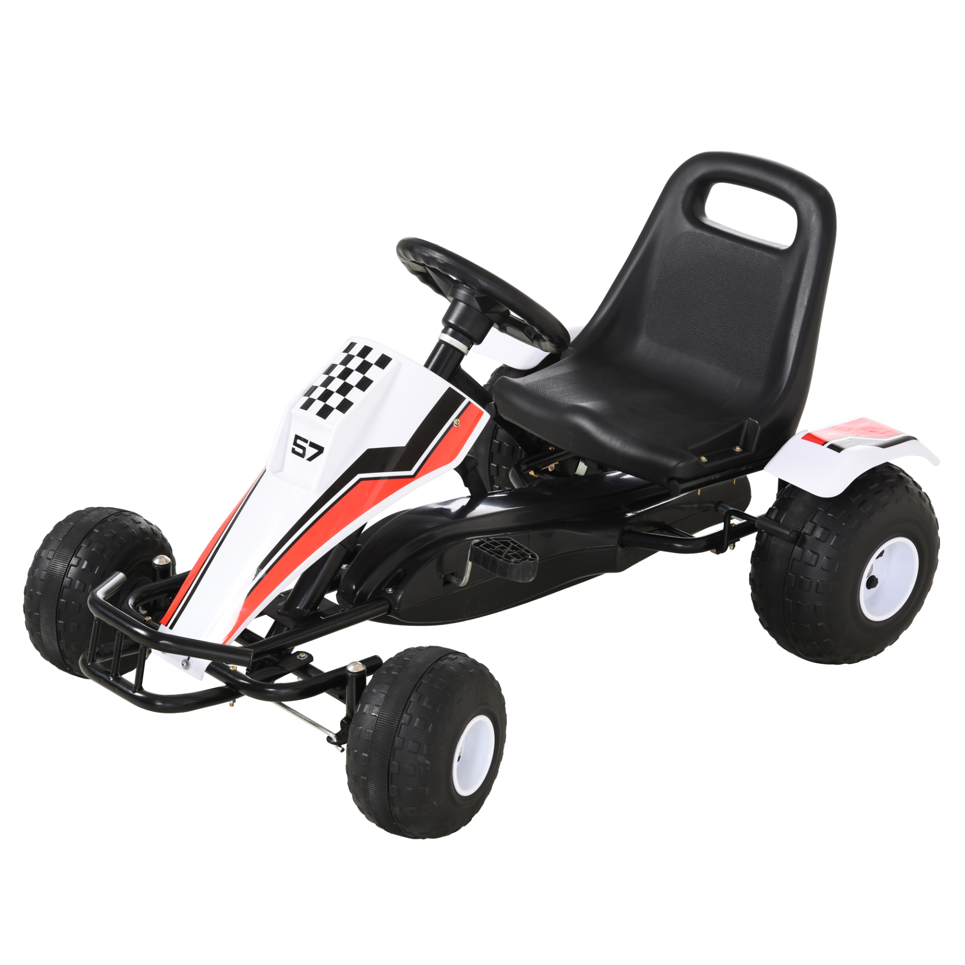 Pedal Go Kart Race Car w Brake Gears Adjustable Seat in White