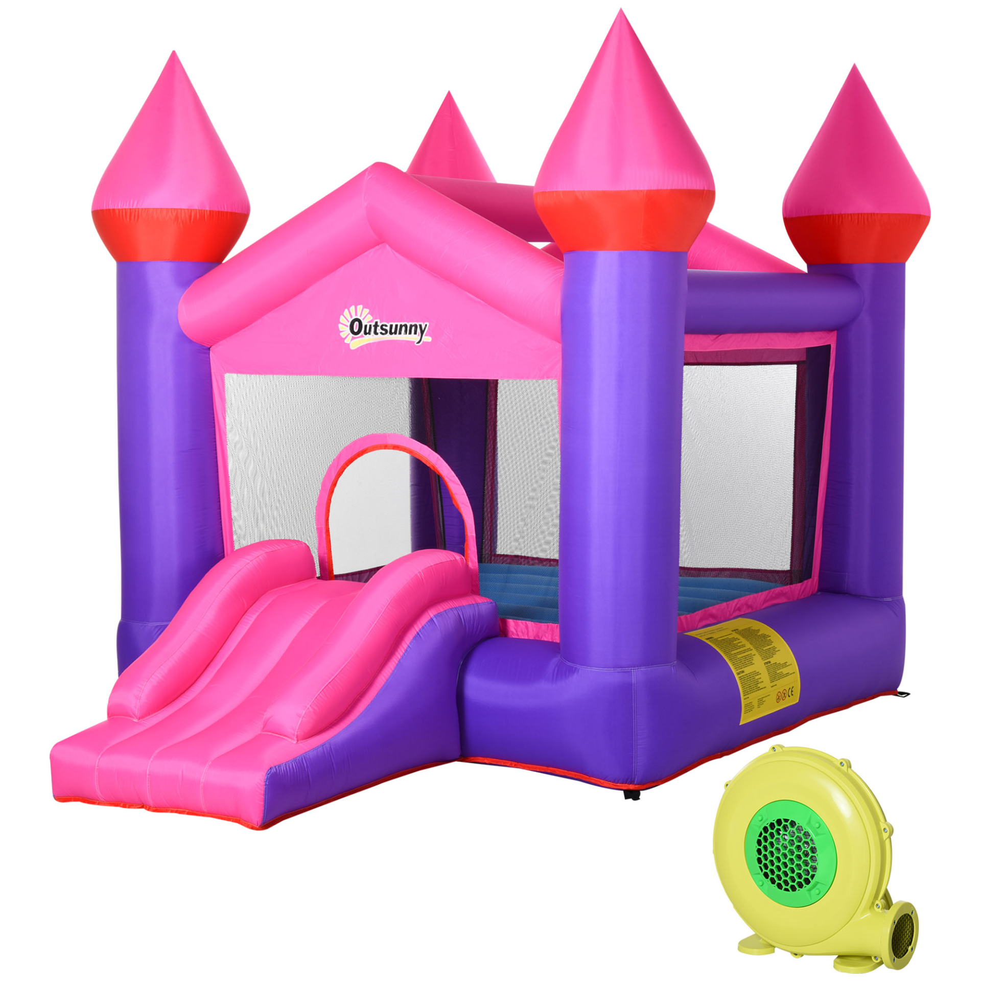 Outsunny Kids Bounce Castle House Inflatable Trampoline Slide 2 in 1 with Blower