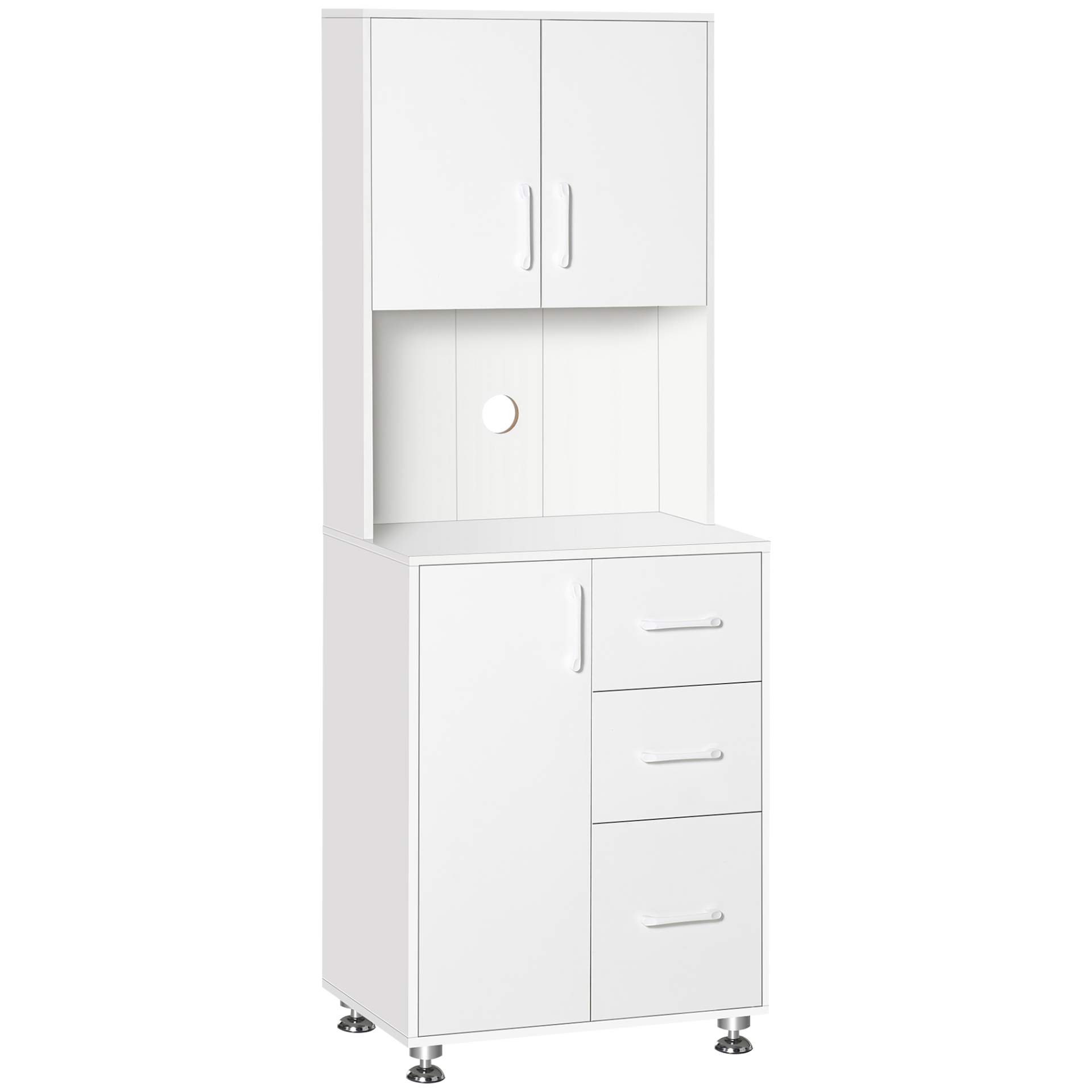 HOMCOM Modern Kitchen Cupboard with Storage Cabinets 3 Drawers and Open Counter