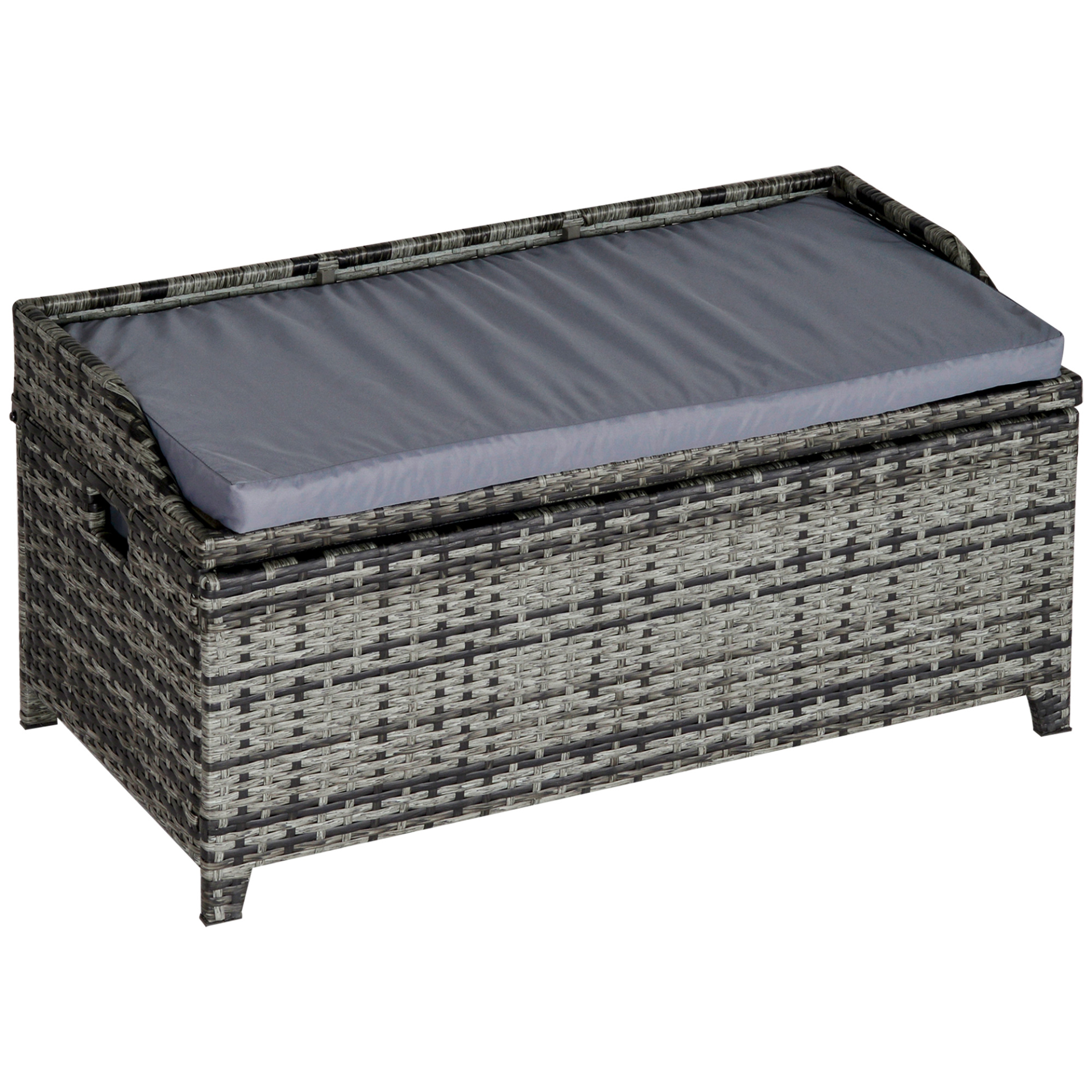 Outsunny Patio PE Rattan Wicker Storage Basket Box Bench Seat Furniture w/ Cushi
