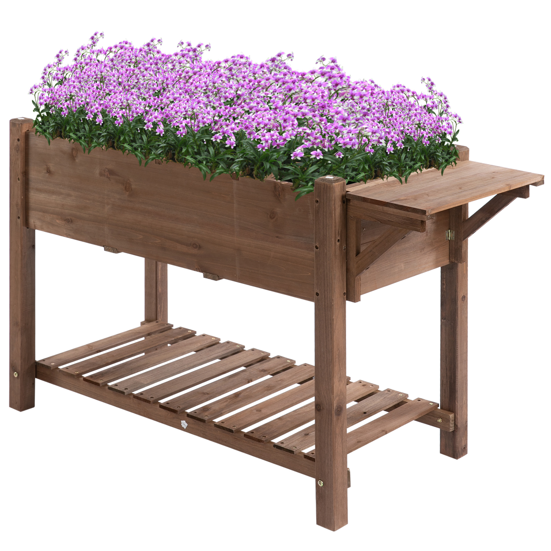 Outsunny Wooden Raised Garden Plant Stand Outdoor Tall Flower Bed Box with Botto