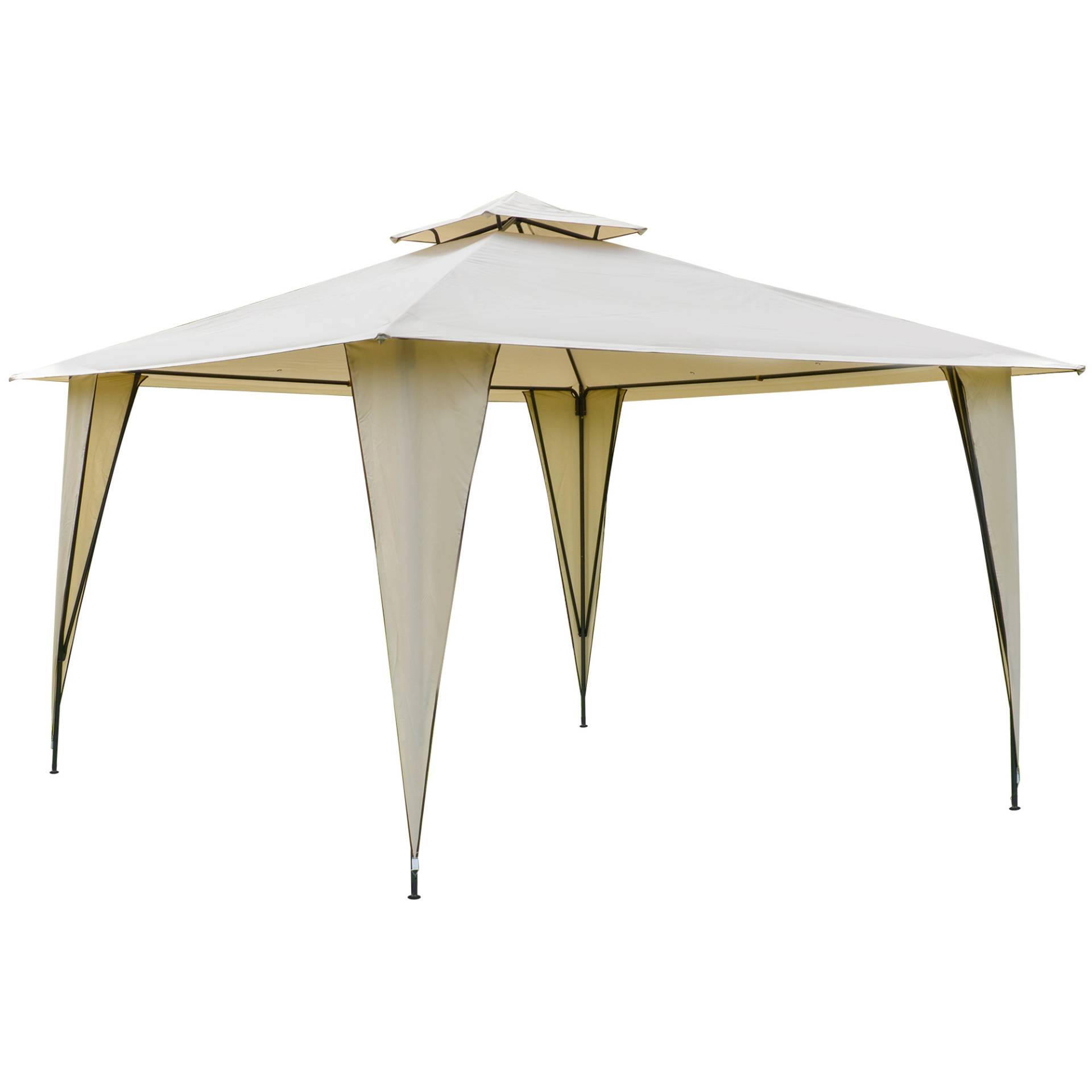 Outsunny 3.5x3.5m Side-Less Outdoor Canopy Tent Gazebo w/ 2-Tier Roof Steel Fram